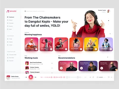 Myuzic - Music Player Web App ambient app audio design desktop music musician online player playlist podcast sing along song sound ui ux web webapp website yolo