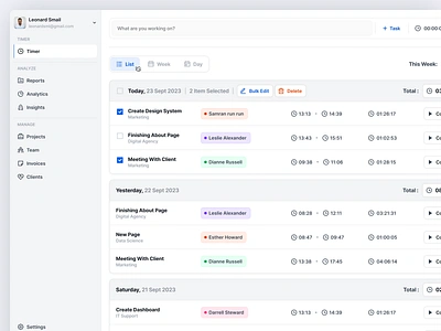 Time Tracker Web App Saas Dashboard clean dashboard design professional style saas saas dashboard time tracker concept time tracker dashboard time tracker design time tracker web app timemanagement timetracker ui design web app