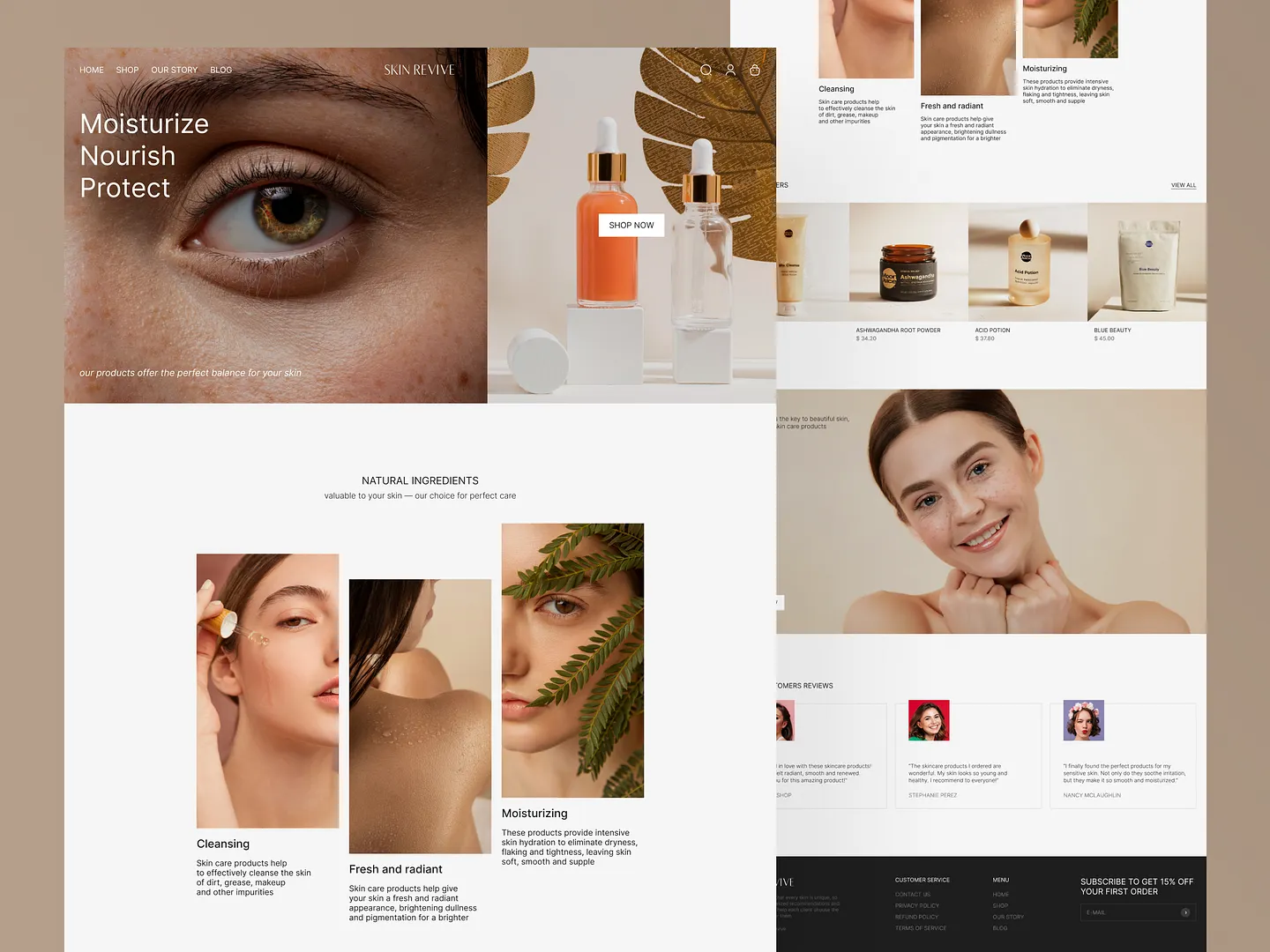 Elegant E-commerce Website Design for Skincare Brands