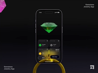 Gemstone Jewelry App 3d animation app crystal diamond gem gemstone graphic design illustration jewelry luxury mobile app motion graphics prototype ring ui uiux user interface ux wedding