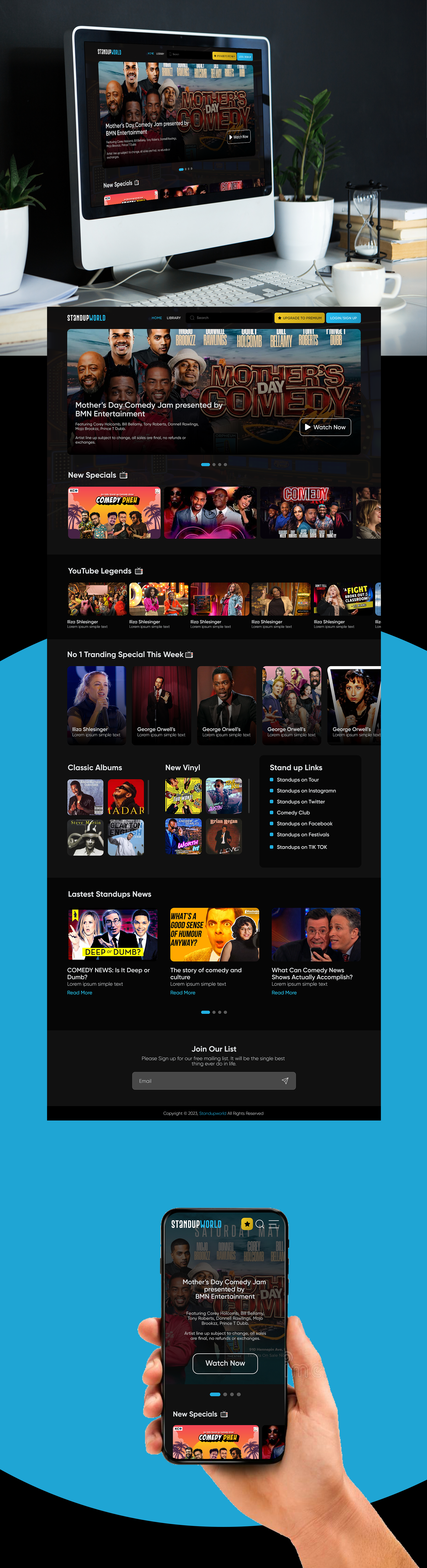 Standupworld Music OTT app design app ui branding creative app design creative design creative ui design graphic design illustration ui ui ux web design website design