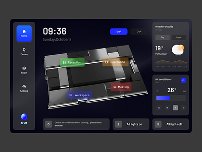 Smart Office Dashboard clean dark dashboard design inspiration smart device smart home smart house ui ux