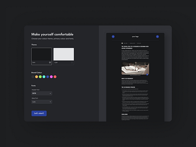 Blog UI Customisation animation app blog customisation blog design color picker colour picker customise dark mode design font picker light mode low code no code ui ui customisation ui design