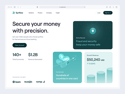 Synflow - Landing Page Hero Section banking clean components currency design dipa inhouse e wallet finance hero landing page money revenue safety security site ui ui design user interface web design web site