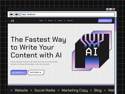 Lorai - Landing Page Website AI Copy Generator ai ai generator artificial artificial intelegence chat gpt copy ai copy ai generator design ui design website gradient intelegence old school pixel pixelated retro ui uiux designer user interface website