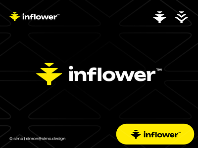Inflower | Logo Design arrows black branding direction dynamic flow follow geometry growth identity layers logo design particles steps tree triangle yellow
