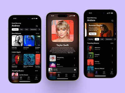 Music App UI UX Design android app app design apple apple music branding dark mode designer figma ios ios app music music app spotify studio taylor swift ui ui design ux ux design