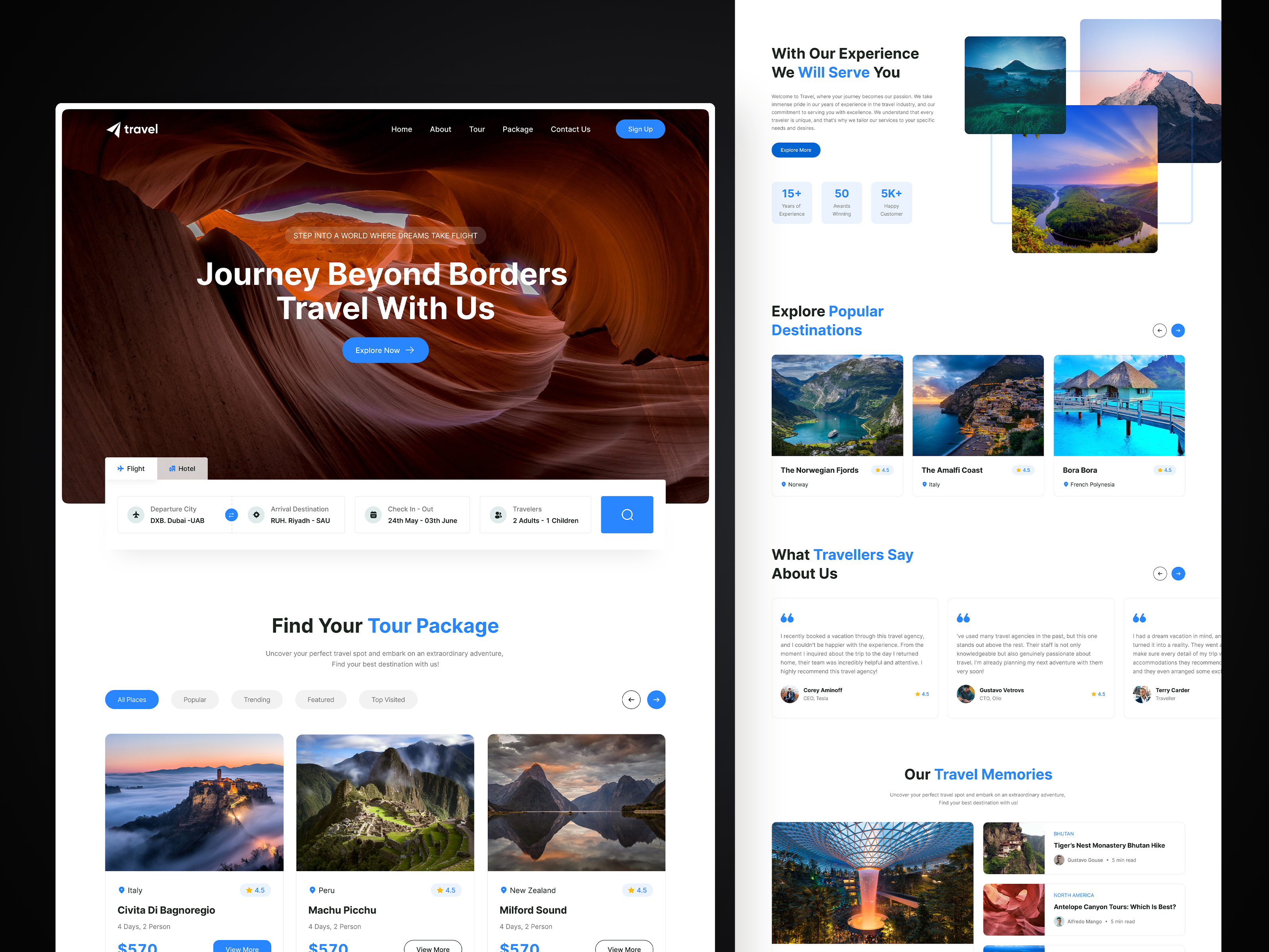 Travel Agency Landing Page adventure explore flight hotel interface journey landing page minimal road saas startup ticket booking travel agency travel platform travelling travelling website trip ui ux vacation web design