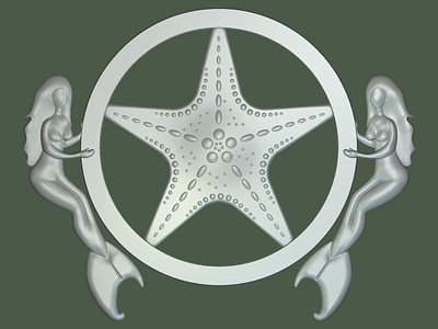 Mermaids & Starfish bas relief cad cam design cnc decoration stl wood carving