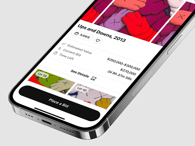 Auction House – Artwork Bidding auction auction house bid bidding ios kaws light mobile offer phone product red ui uiinteraction ux violet white