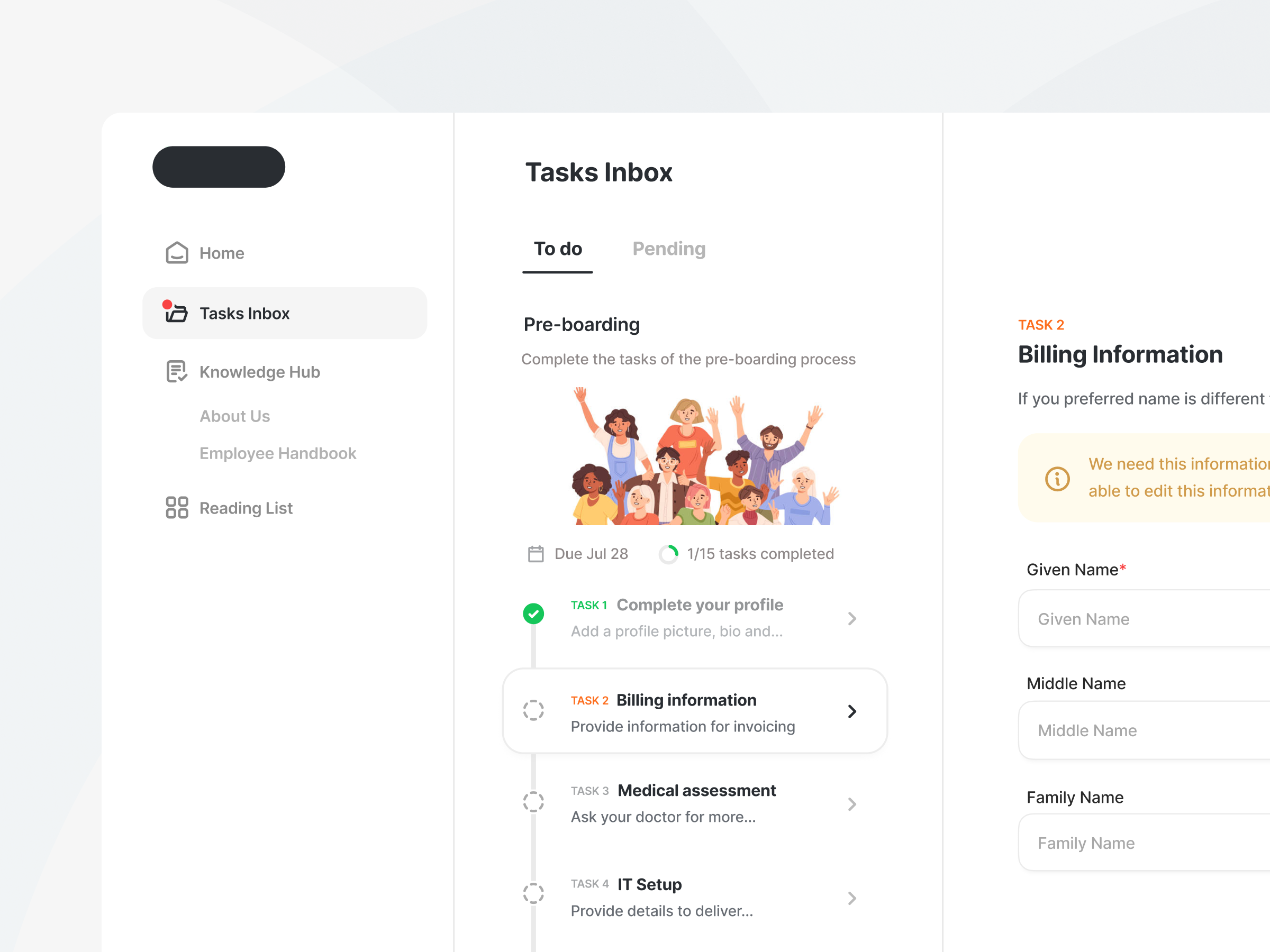Example of Tasks Inbox