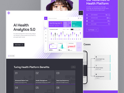 turing: AI Health Analytics Website | Predictive Health Platform futuristic health health ai health ai analytics health analytics health data health website healthcare healthcare ai healthcare analytics healthcare data healthcare website landing page minimal predictive health predictive healthcare purple square ui web design