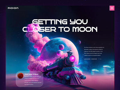 Dream Traveling To The Moon By Train Landing Page 3d astronuat branding design graphic design landing page moon landing moon landing page moon train moon travel moon website nasa design space space theme space webpage design spacecraft ufo ui ux website