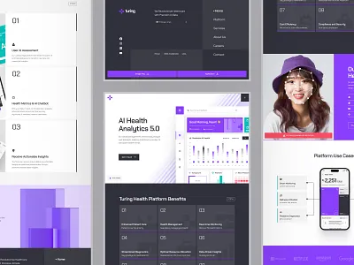 turing: AI Health Analytics Website | Predictive Health Platform abstract 3d data ai analytics clean face scan health analytics health data health ui healthcare healthcare ai analytics healthcare analytics healthcare data healthcare ui healthcare web design heatlhcare ai landing page minimal predictive analytics predictive health purple web design