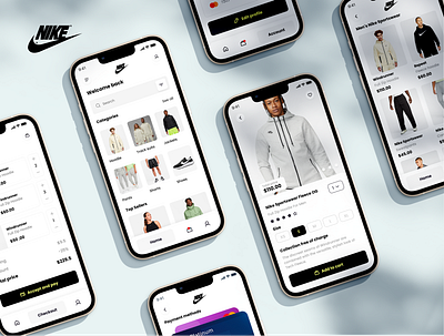 Redesign Nike Application animation app application branding categories checkout design e comm e commerce figma graphic design illustration login logo minimal motion graphics nike typography ui ux
