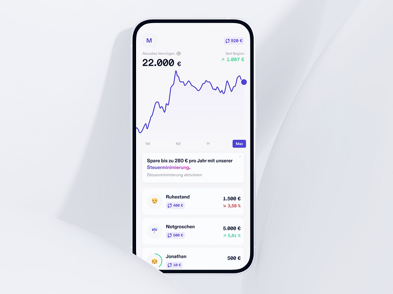 Fintech App Dashboard app berlin branding cash cells clean dashboard design finance fintech graph home illustration insights logo minimal money progress stock ui