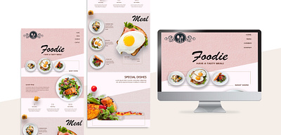 Foodie Website UI 3d animation branding egg food graphic design landing page logo mockup motion graphics pink plate salad ui web website