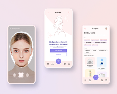AI Personalised Skincare ecommerce App ai app ai skincare ai skincare app app ar skincare app augmented reality brand design ecommerce facefilter illustration logo makeup mobile app product design scan skincare skinscan snapfilter ui ux skincare