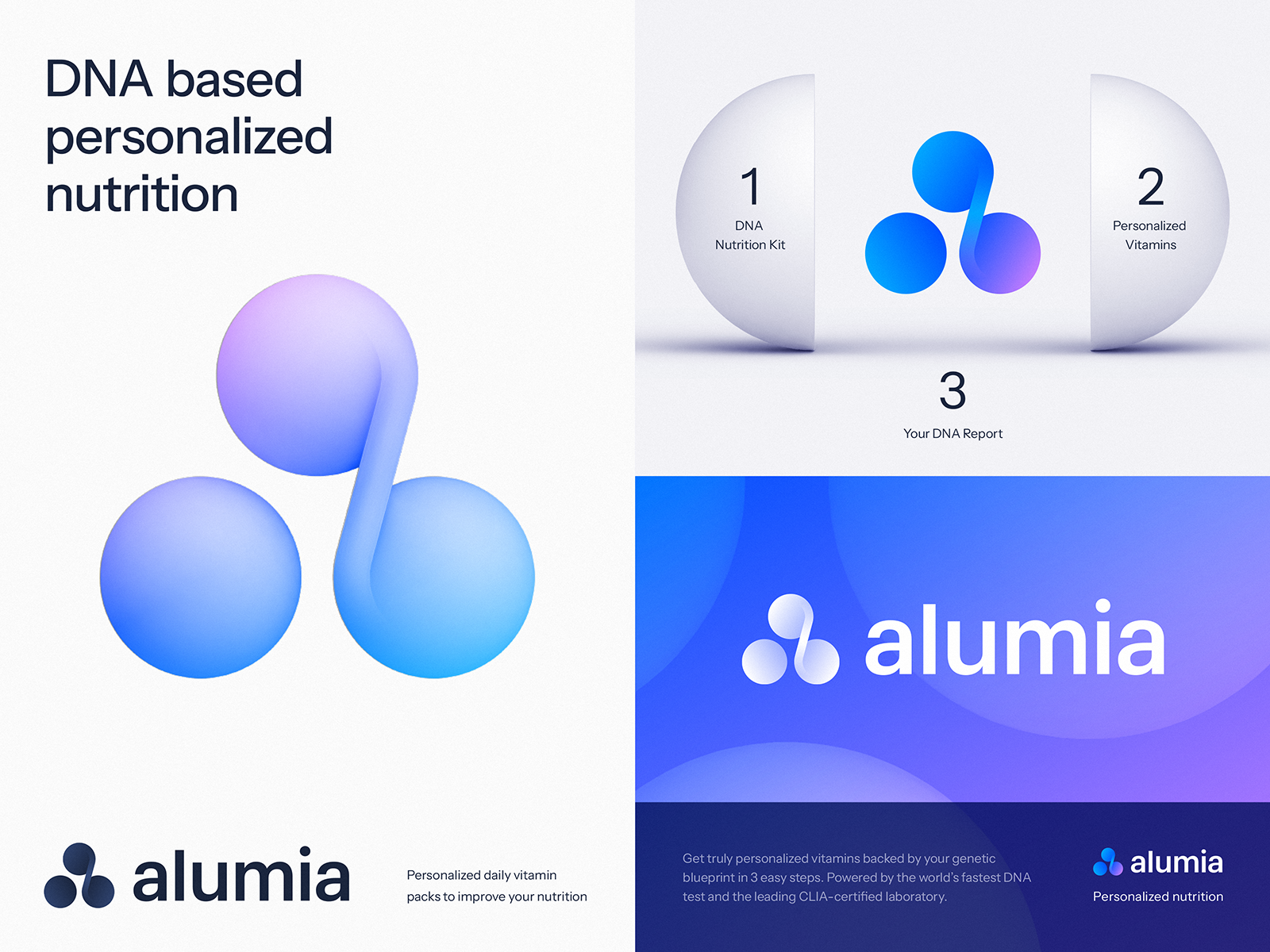 Alumia Branding Identity brandbook branding dna gradient health icon identity lab logo medical medtech nutrition packaging rebrand redesign science tech test vitamins wellness