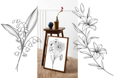 Flowers set design graphic design illustration postcard scetch