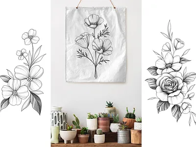 Botanical set design graphic design illustration postcard scetch