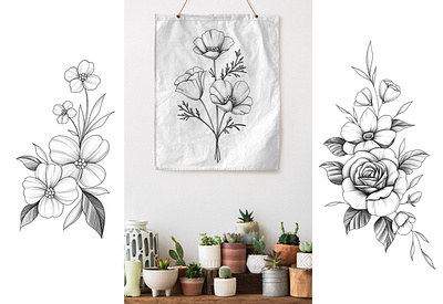 Botanical set design graphic design illustration postcard scetch