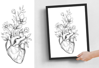 Flowers heart design graphic design illustration postcard scetch