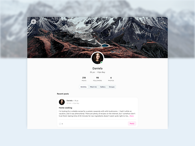 Profile page activity clean date dating design feed follow followers hero light photo post posts profile stats ui ui design ux ux design web