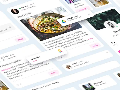 Dating app UI components activity app clean components feed isometric post posts ui ui components ui design ux ux design web