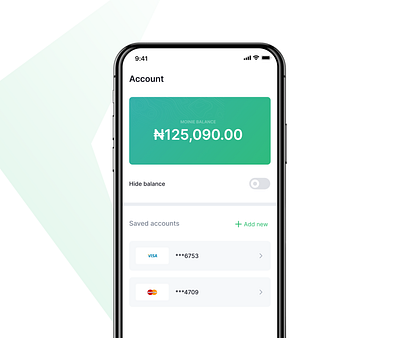 Account section for monie-mate app fintech money ui ux