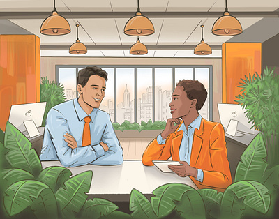 At the office. Team work illustration art character character design diverse diversity drawing illustration leadership man modern new york palm people person plant portrait teamwork woman work workplace