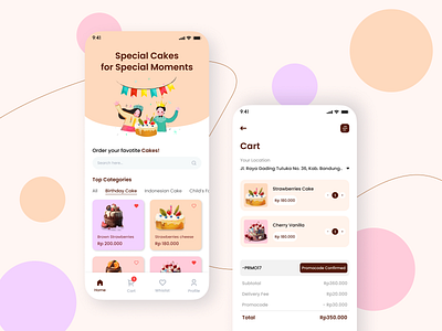 Buildwithangga Challenge - Home & Cart Page app buildwithangga cake apps clean colorful design designchallenge dribbble fun illustration kids mobile typography ui