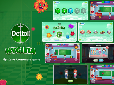 Dettol Hygieia - A Digtial Gamification for Gen Alpha 2d character design dettol environment gamification kid mobile game ui