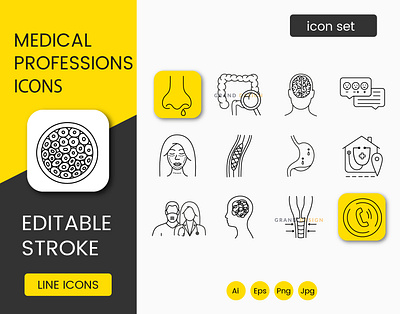 Medical professions set of line icons in vector surgery