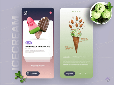 Ice Cream Brand Application Design- Nevina Infotech animation branding graphic design ice cream brand ui