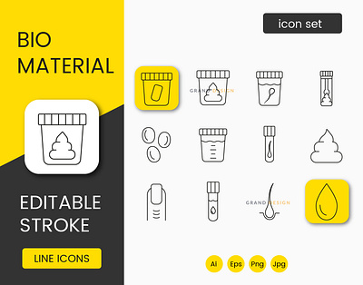 Types of biomaterial vector line icons set types