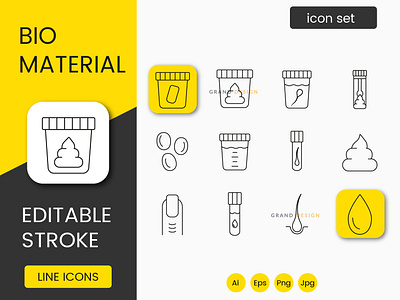 Types of biomaterial vector line icons set types