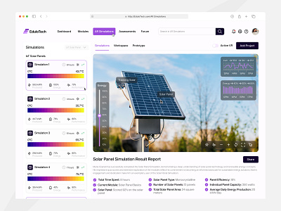 AR Simulations Page - EduIoTech ar b2b dashboard design panel performance result saas service simulation solar panel tools ui ux virtual vr web website