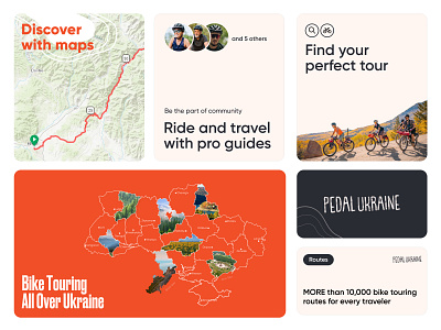 Bento Grid of cycling features | Pedal Ukraine bento bentogrids bike cycle figma ukraine ux ui web website