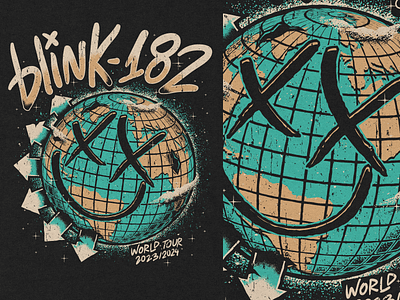 Blink-182 – Smiley World Tour apparel band blink 182 illustration mark hoppus merch pop punk tom delonge travis barker vector