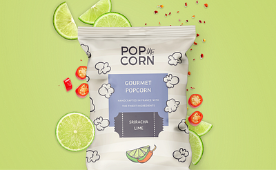 Pop the Corn - Branding brand brand identity branding corn lime logo mockup packaging packaging design popcorn snack sriracha visual identity