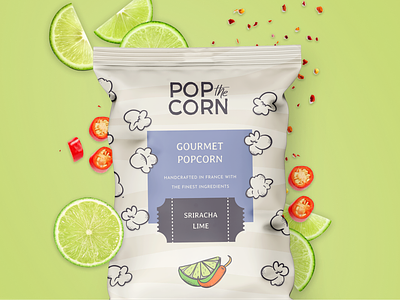 Pop the Corn - Branding brand brand identity branding corn lime logo mockup packaging packaging design popcorn snack sriracha visual identity