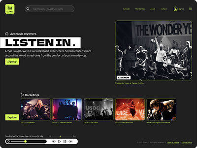 ECHOS Live Music Platform Landing Page branding design designer graphic design illustration layout design page design ui user experience ux ux design visual design web design