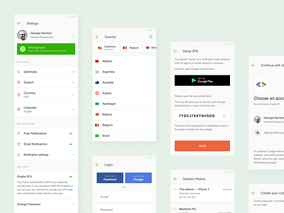 Settings for Crypto app 2fa android apple application crypto ios layout mobile react settings ui ux