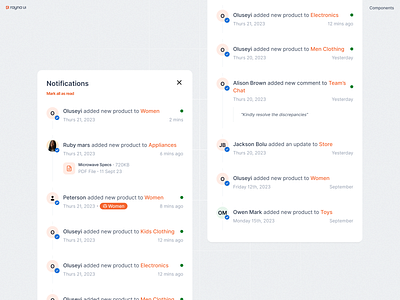 Rayna UI - notification component chat component component library dashboard dashboard ui design design system figma design system icons illustration images modal notification profile saas saas dashboard typography ui ui card verified