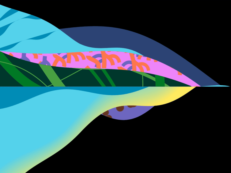 Multi-colored wavy lines on a black background