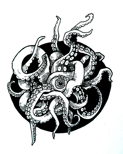 Octopus eye 2d artwork black and white digital art illustration psychedelic
