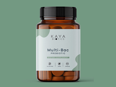 Multi Bac Probiotic Dietary Supplements Label Design. bottle label branding graphic design