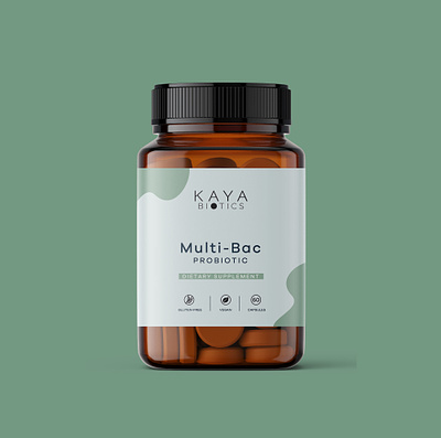Multi Bac Probiotic Dietary Supplements Label Design. bottle label branding graphic design
