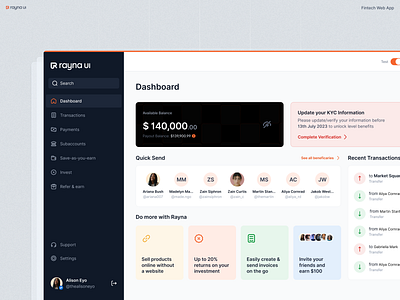 Rayna UI - Fintech dashboard component component library dashboard dashboard ui design design system figma design system finance app fintech fintech web app icon set icons illustration saas saas app saas web app ui web app